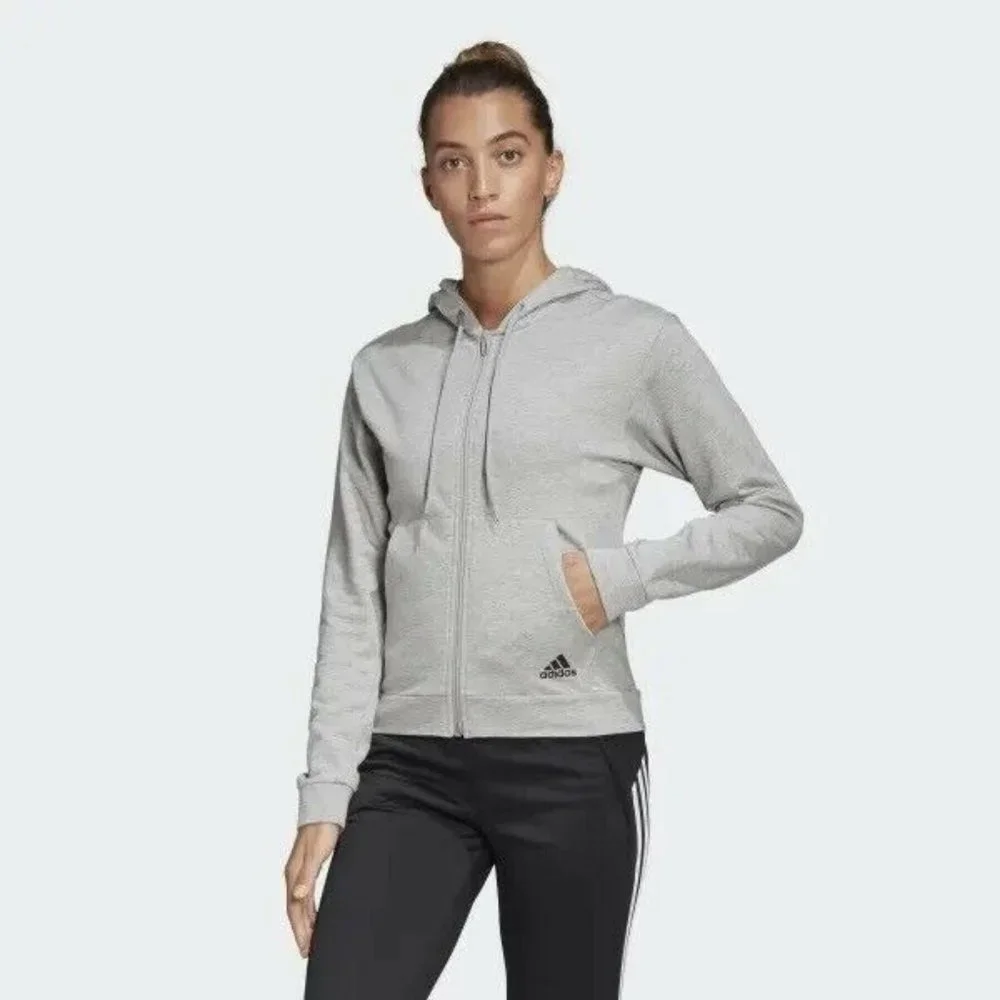Adidas Must Haves Stacked Logo Hoodie Women’s Full Zip Sweatshirt Gray Hoody - Picture 1 of 9